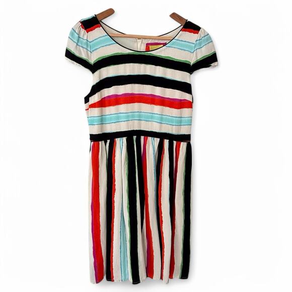 Maeve Anthropologie Stripe Fit & Flare Dress Sz 8 Multicolor Short Sleeve Summer - Picture 1 of 8